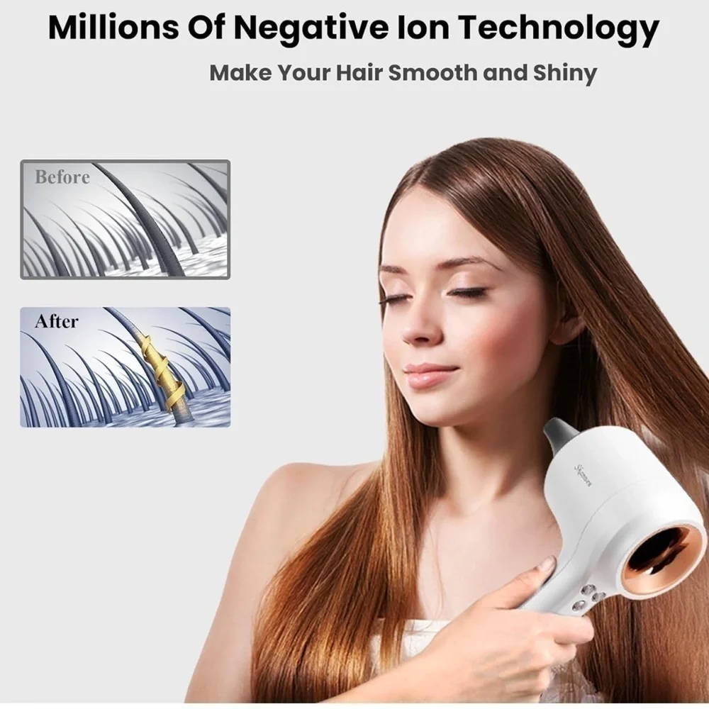 Pearl White Brushless High Speed Hair Dryer 110,000RPM Lightweight‎ #A19